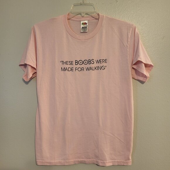"THESE BOOBS WERE MADE FOR WALKING" Pink Unisex Tshirt cancer awareness Medium - Picture 1 of 5